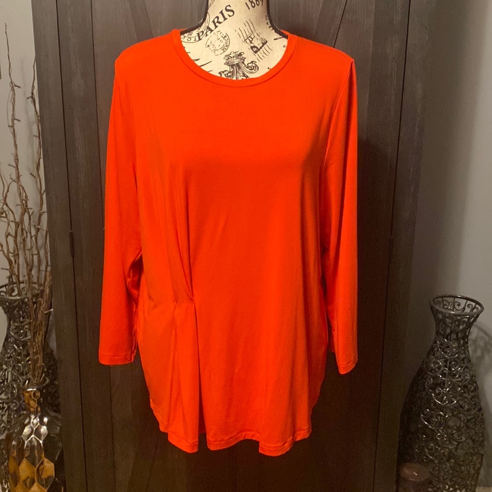 Donna Karan New York poppy colored side twist shirt